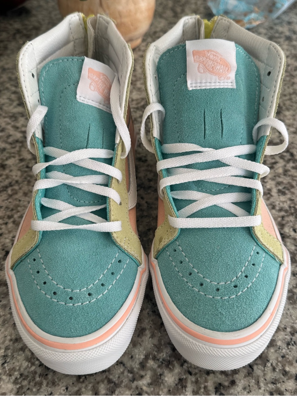 Vans Kids High-Top Sneakers in Teal, Peach & Yellow